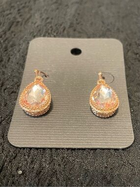 Rose Gold Teardrop Crystal Dangle Earrings for Women